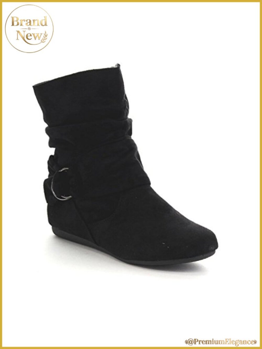 Slouch Mid Calf Flat Heel Side Zipper Boots Suede